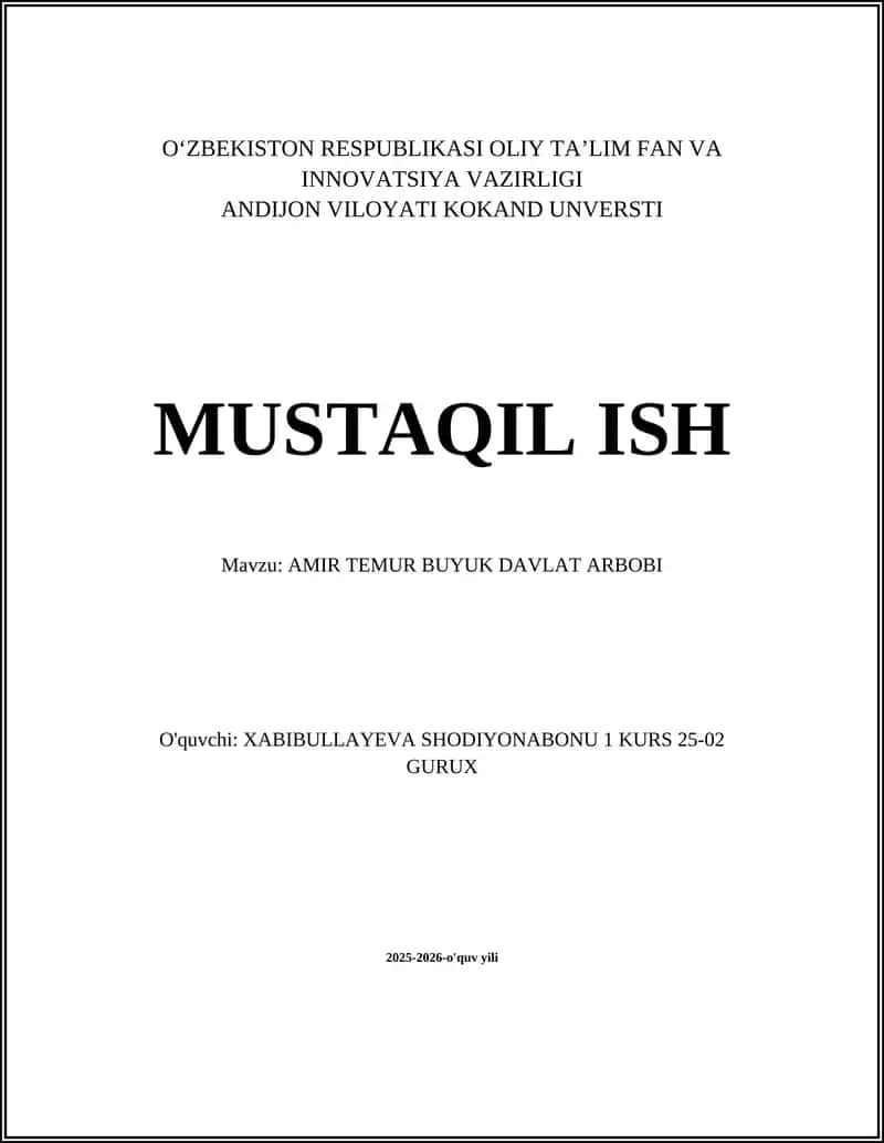 AMIR TEMUR BUYUK DAVLAT ARBOBI