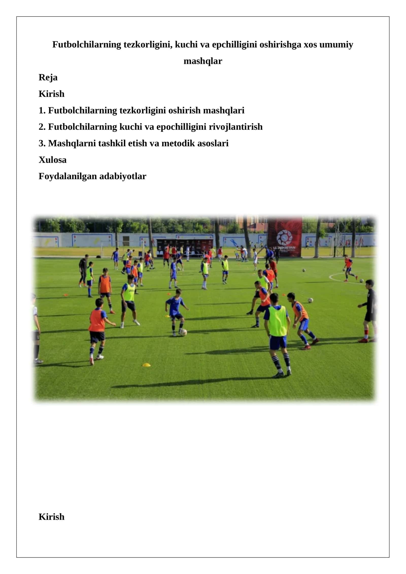 Futbolchilarning tezkorligini, kuchi va epchilligini oshirishga xos umumiy mashqlar
