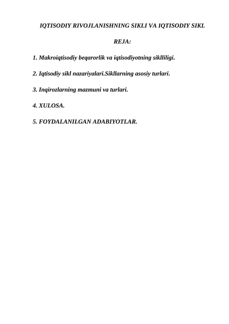 IQTISODIY RIVOJLANISHNING SIKLI VA IQTISODIY SIKL