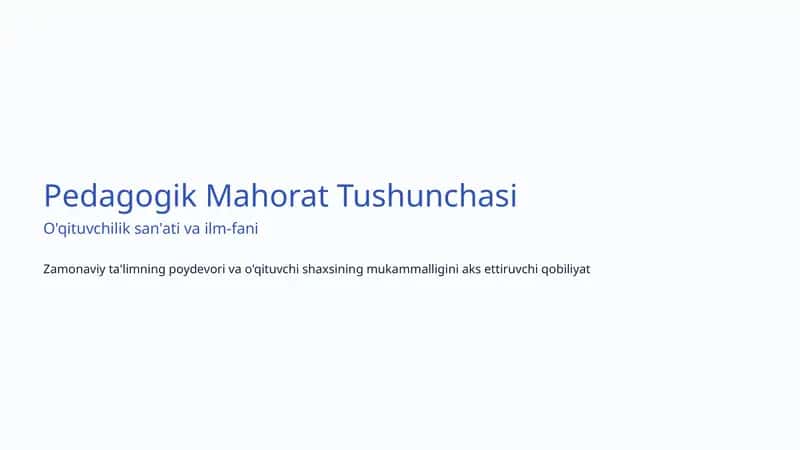 Pedagogik Mahorat Tushunchasi