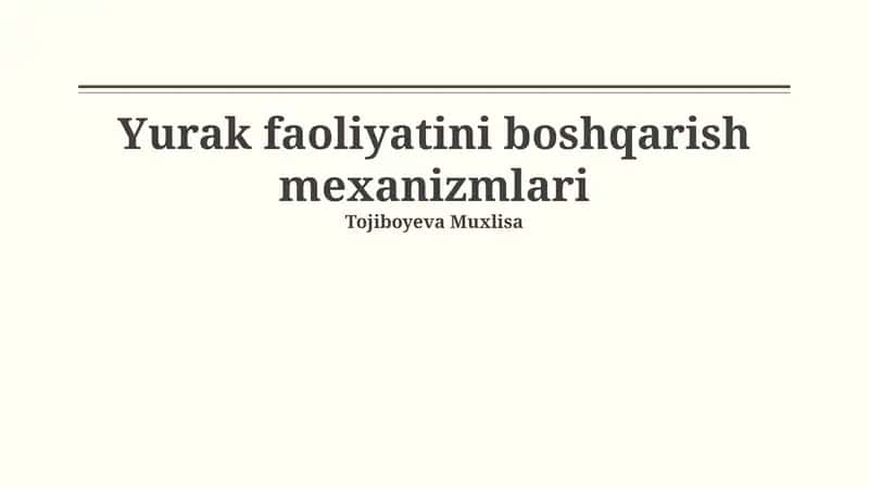 Yurak faoliyatini boshqarish mexanizmlari