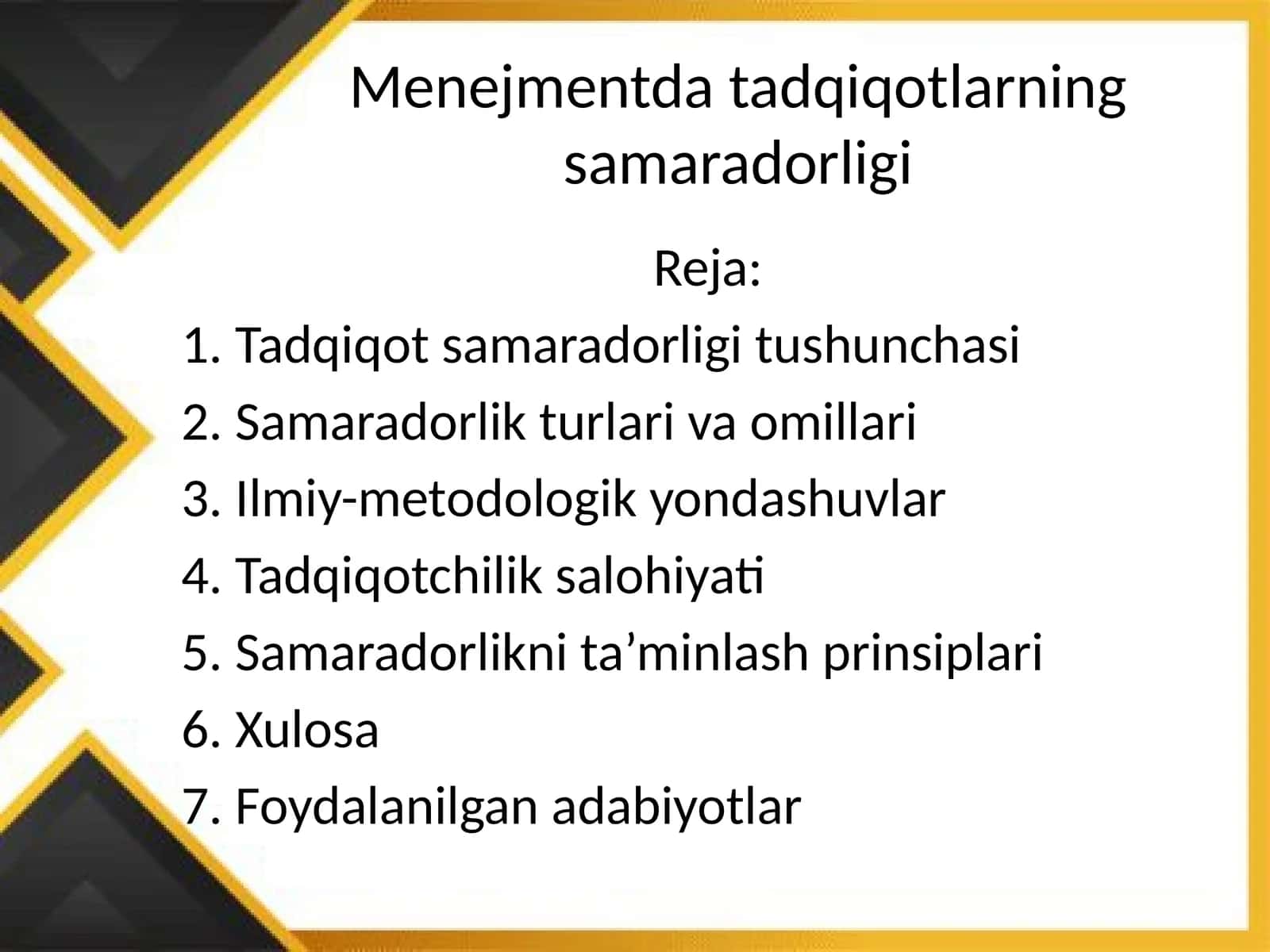 Menejmentda tadqiqotlarning samaradorligi