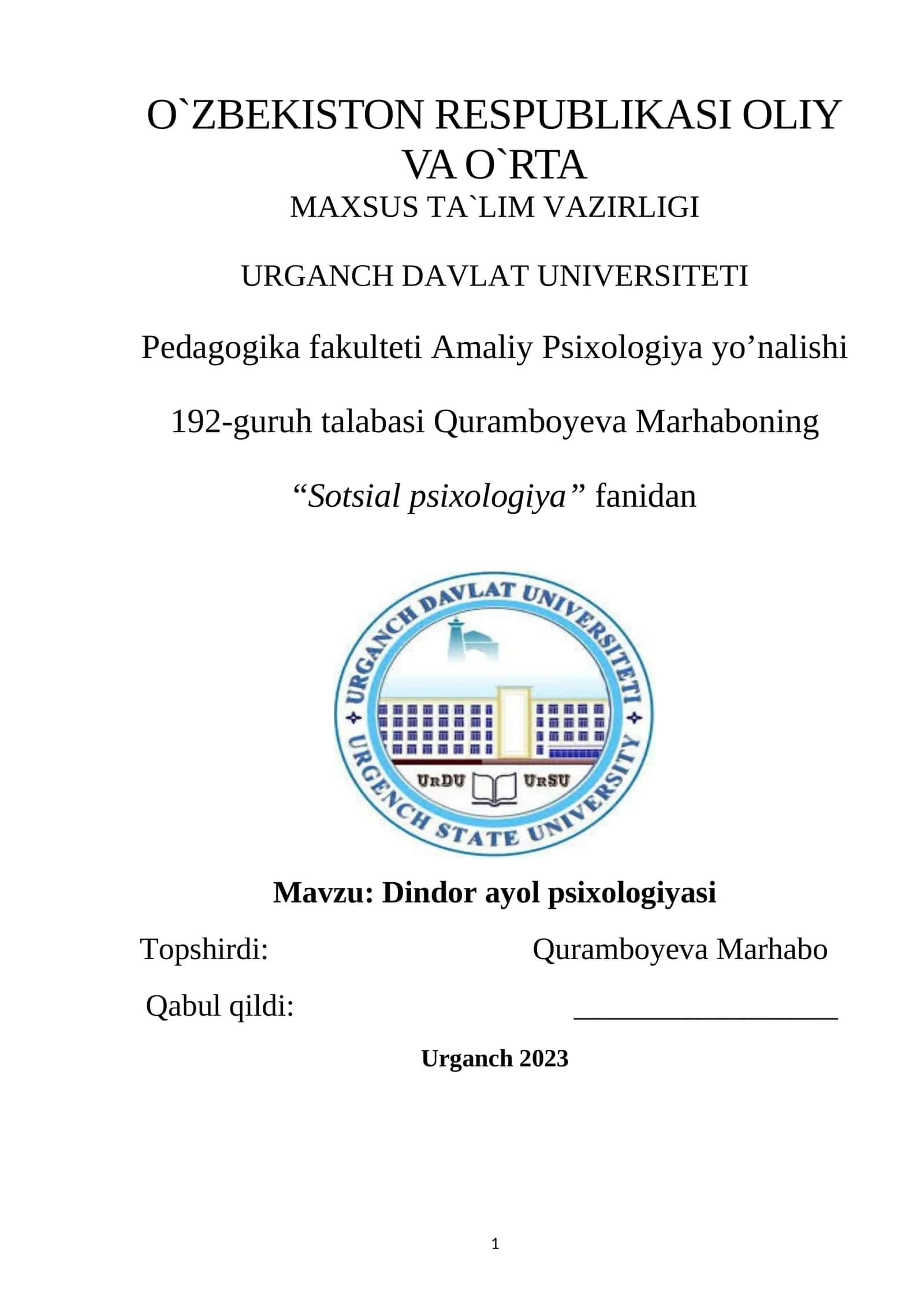 Dindor Ayol Psixologiyasi