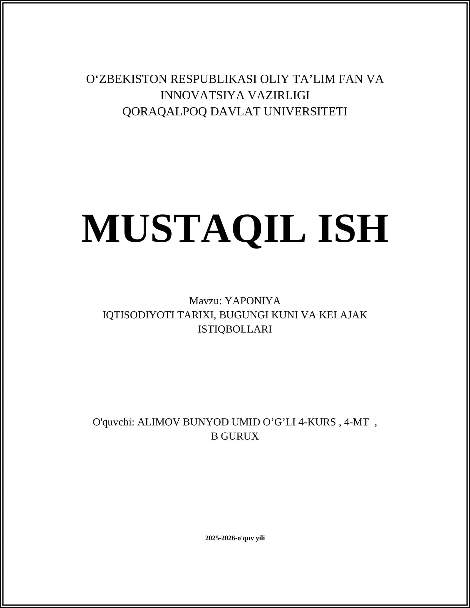 YAPONIYA IQTISODIYOTI TARIXI