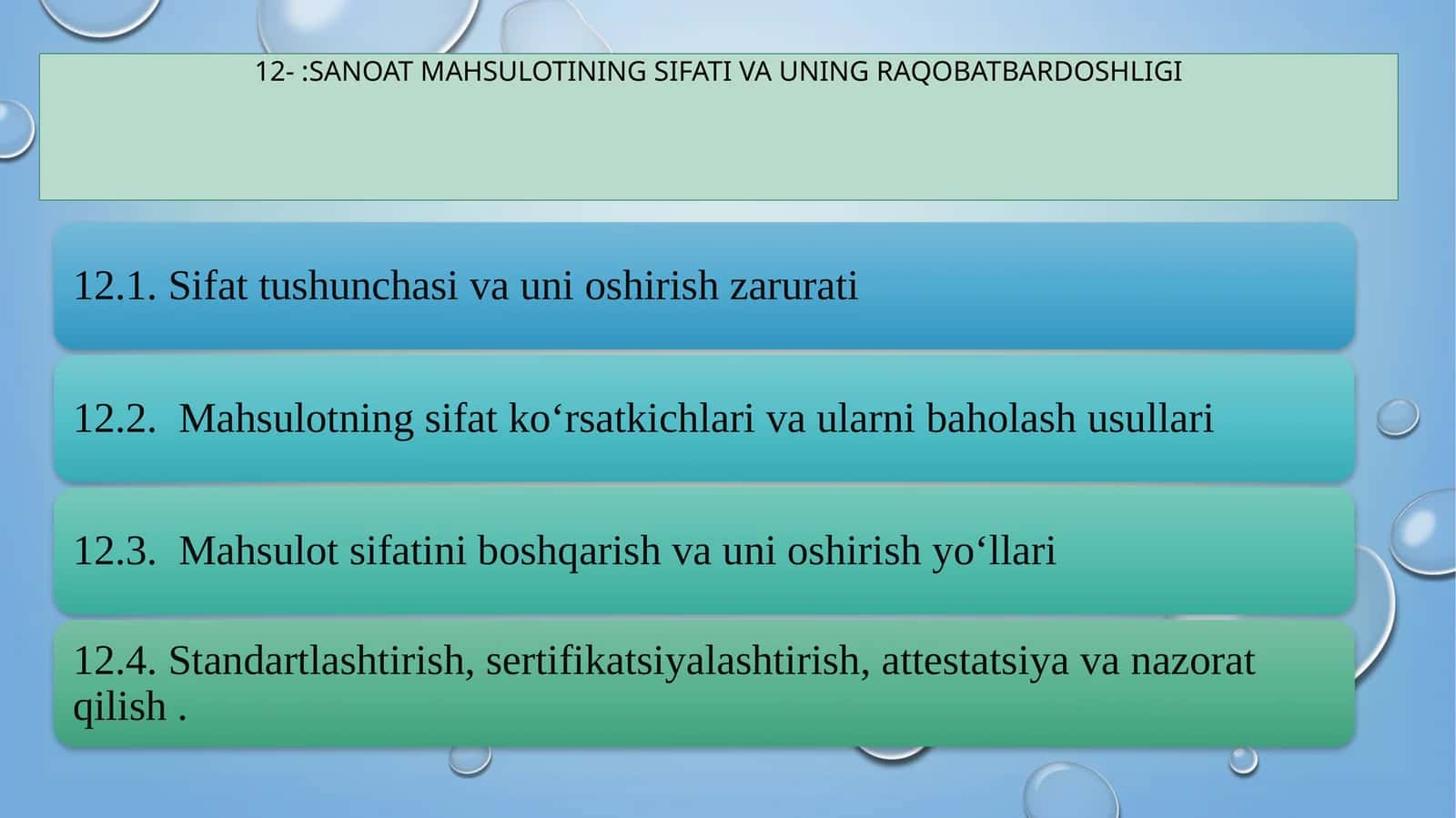 SANOAT MAHSULOTINING SIFATI VA UNING RAQOBATBARDOSHLIGI