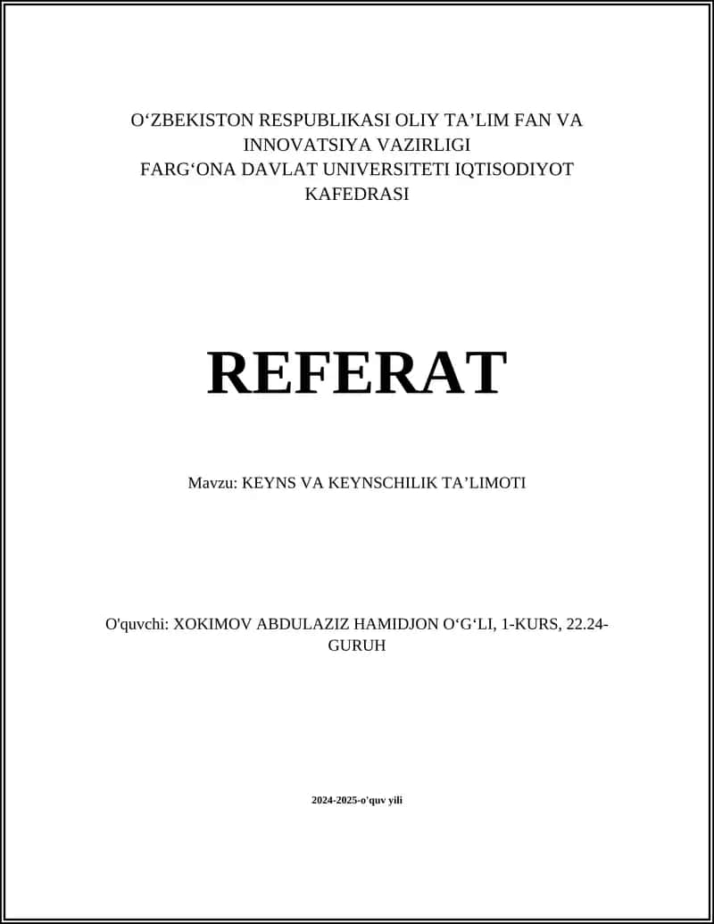 KEYNS VA KEYNSCHILIK TAʼLIMOTI