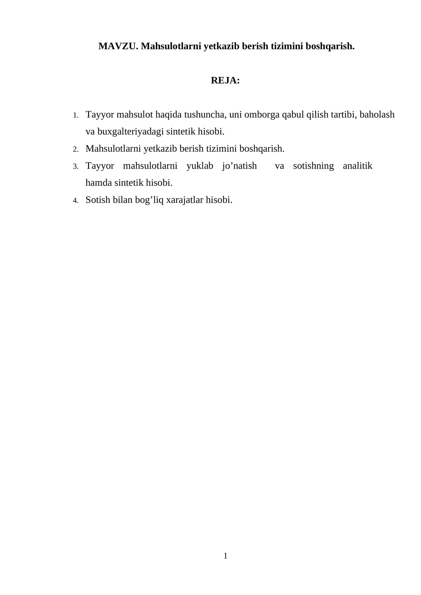 Tayyor mahsulot haqida tushuncha, uni omborga qabul qilish tartibi, baholash va buxgalteriyadagi sintetik hisobi