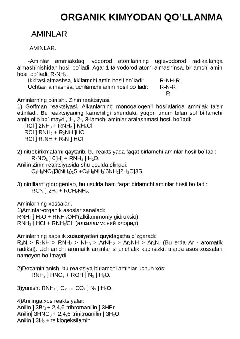 ORGANIK KIMYODAN QO’LLANMA