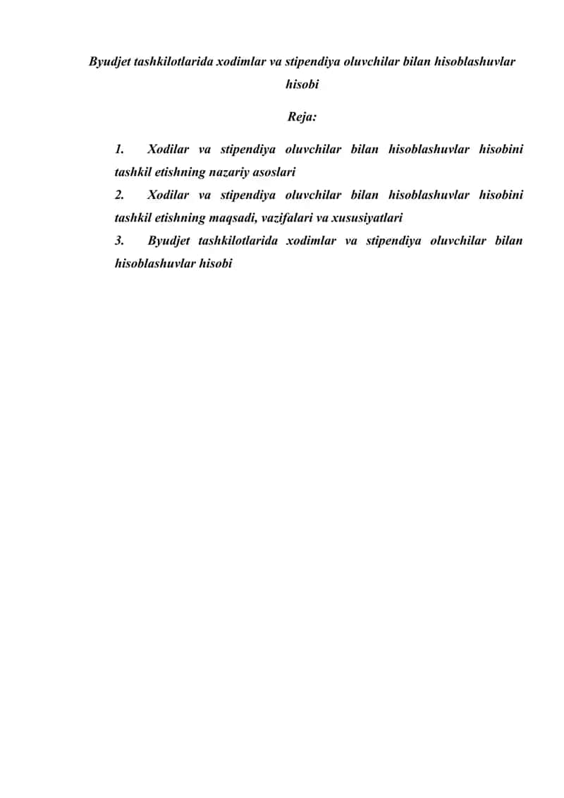 Byudjet tashkilotlarida xodimlar va stipendiya oluvchilar bilan hisoblashuvlar hisobi