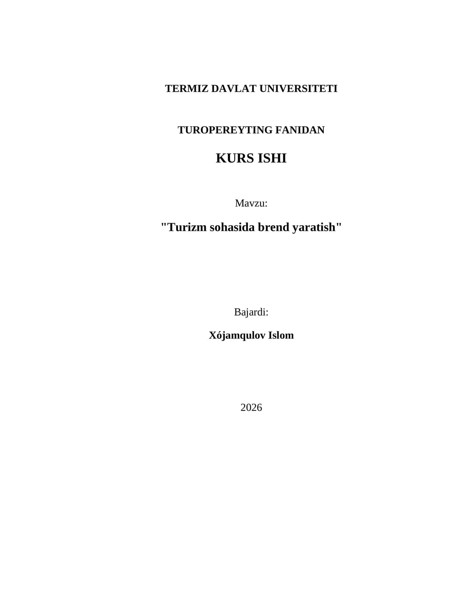 Turizm sohasida brend yaratish