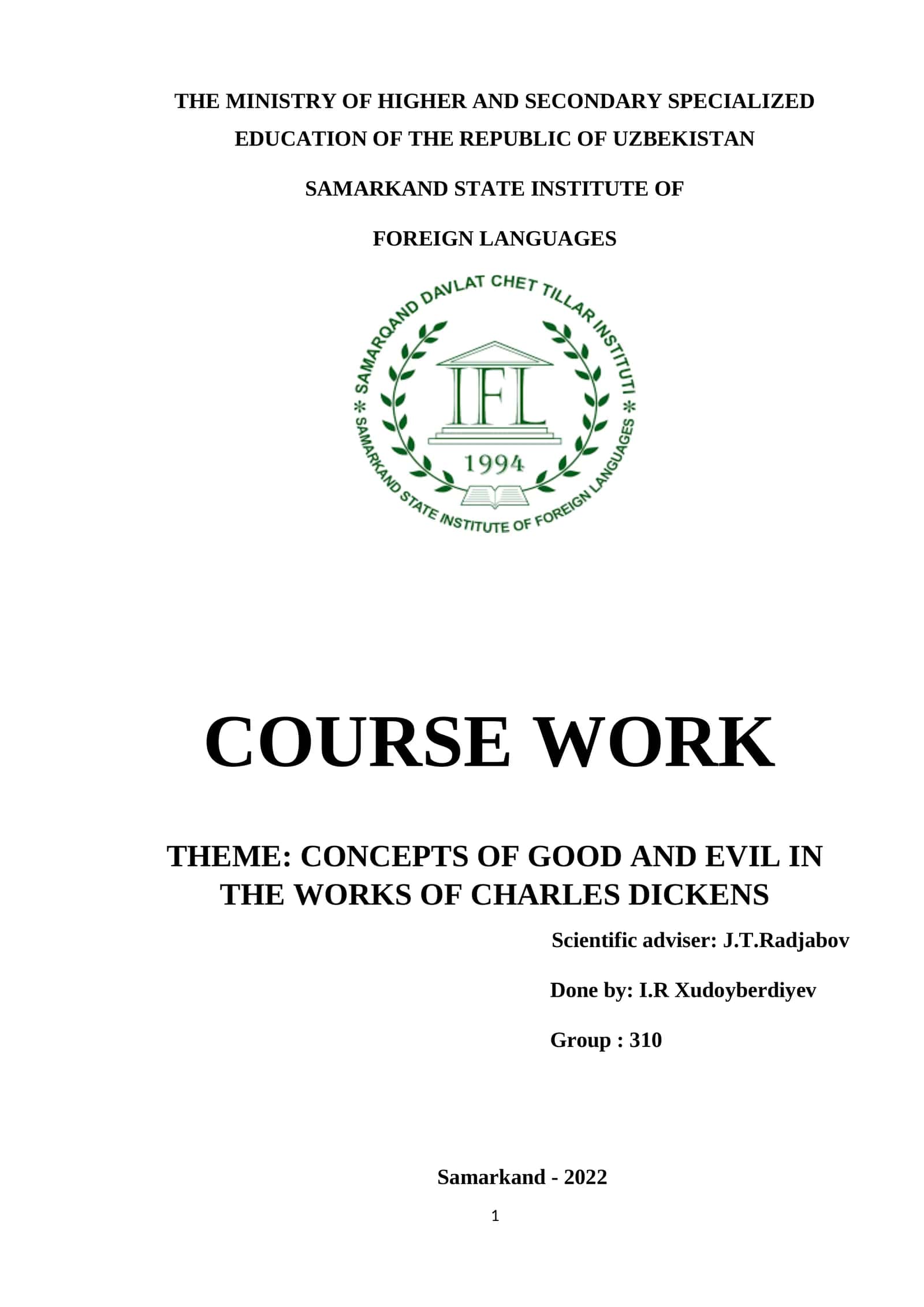 CONCEPTS OF GOOD AND EVIL IN THE WORKS OF CHARLES DICKENS