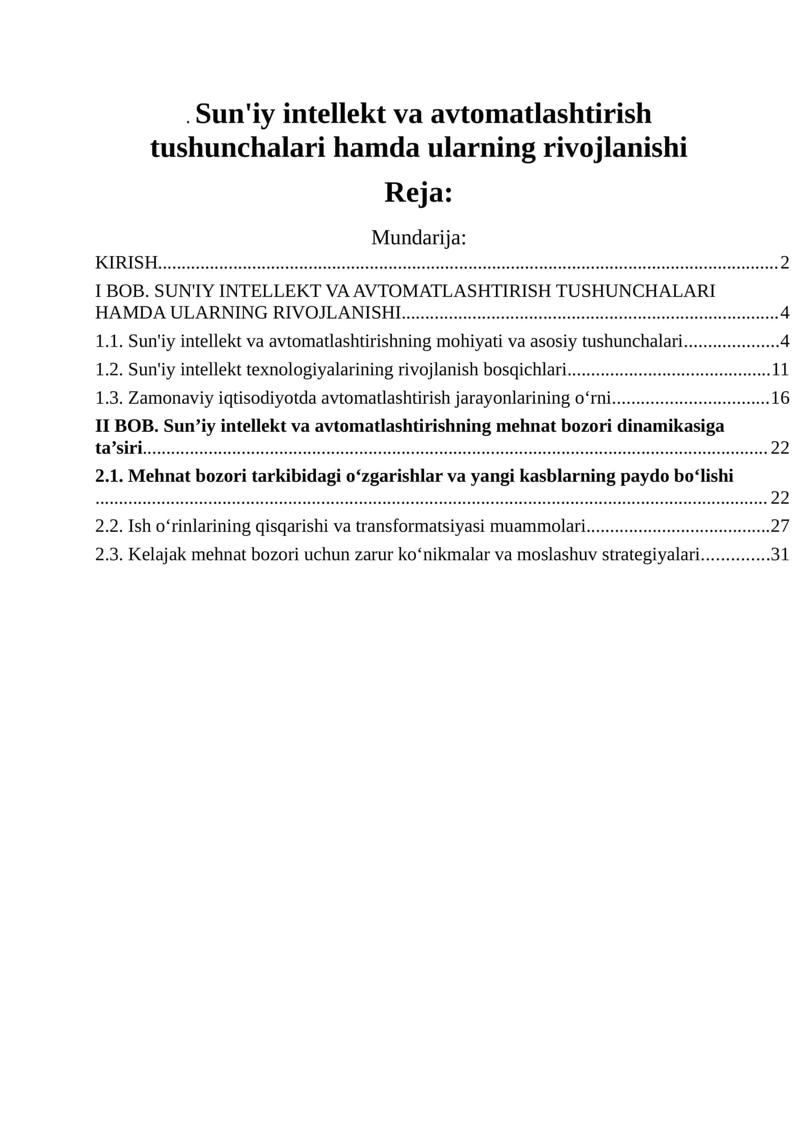 Sun'iy intellekt va avtomatlashtirish tushunchalari hamda ularning rivojlanishi