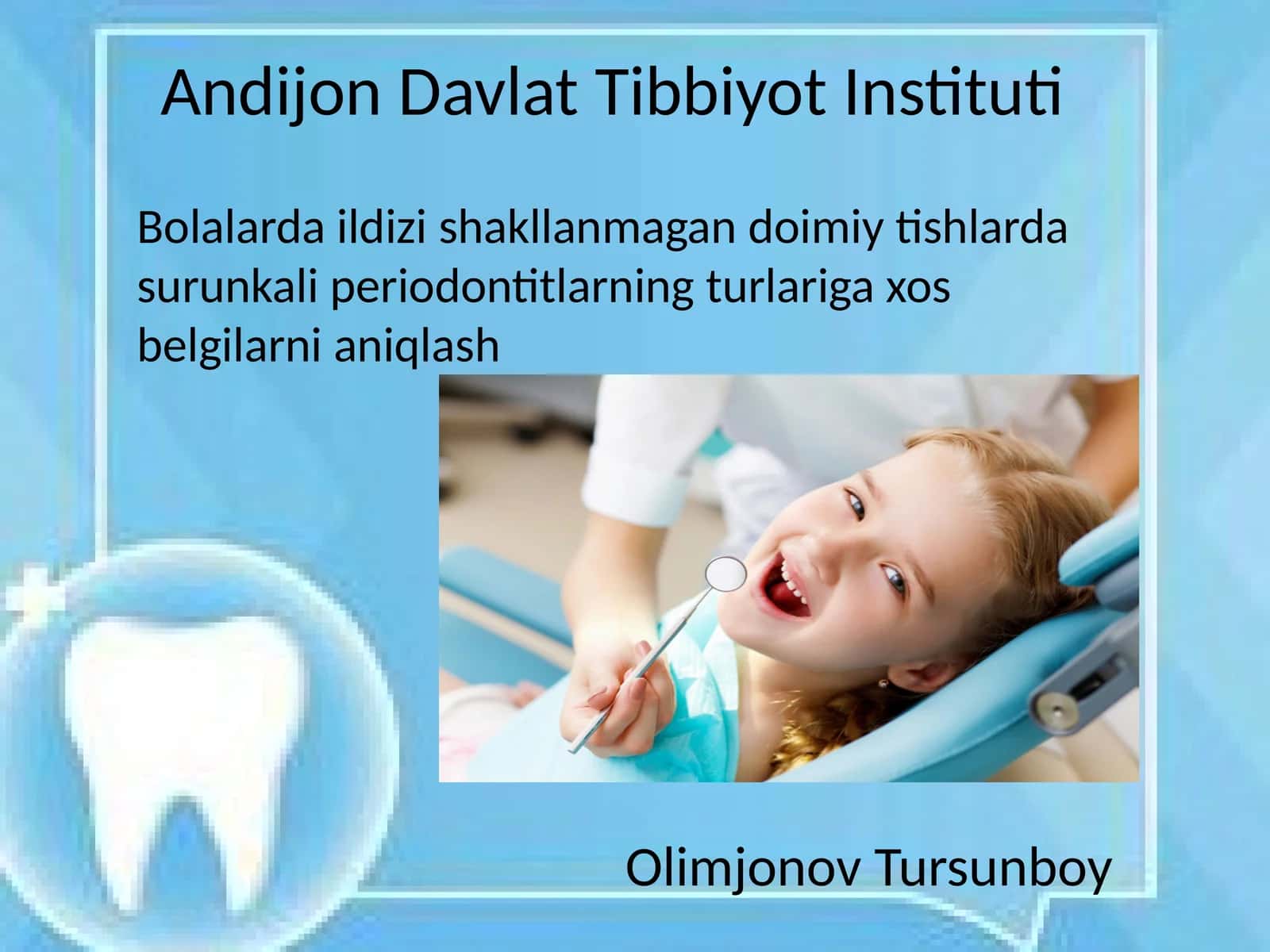 Bolalarda ildizi shakllanmagan doimiy tishlarda surunkali periodontitlarning turlariga xos belgilarni aniqlash