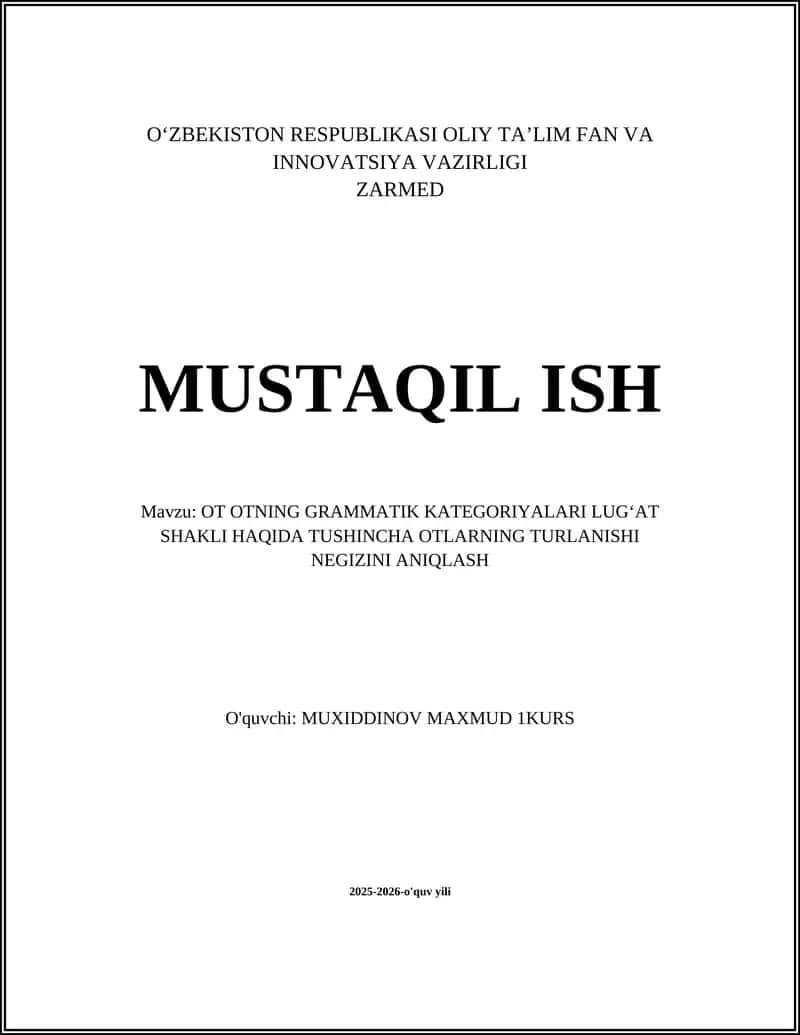 OT OTNING GRAMMATIK KATEGORIYALARI LUGʻAT SHAKLI