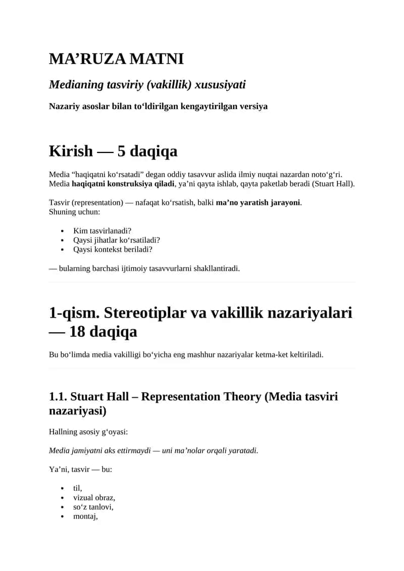 Medianing tasviriy xususiyatlari