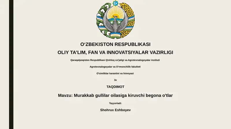 Murakkab gullilar oilasiga kiruvchi begona o'tlar