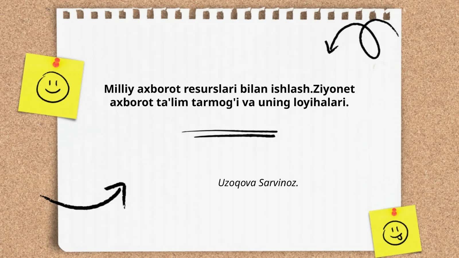 Milliy axborot resurslari bilan ishlash.Ziyonet axborot ta'lim tarmog'i va uning loyihalari
