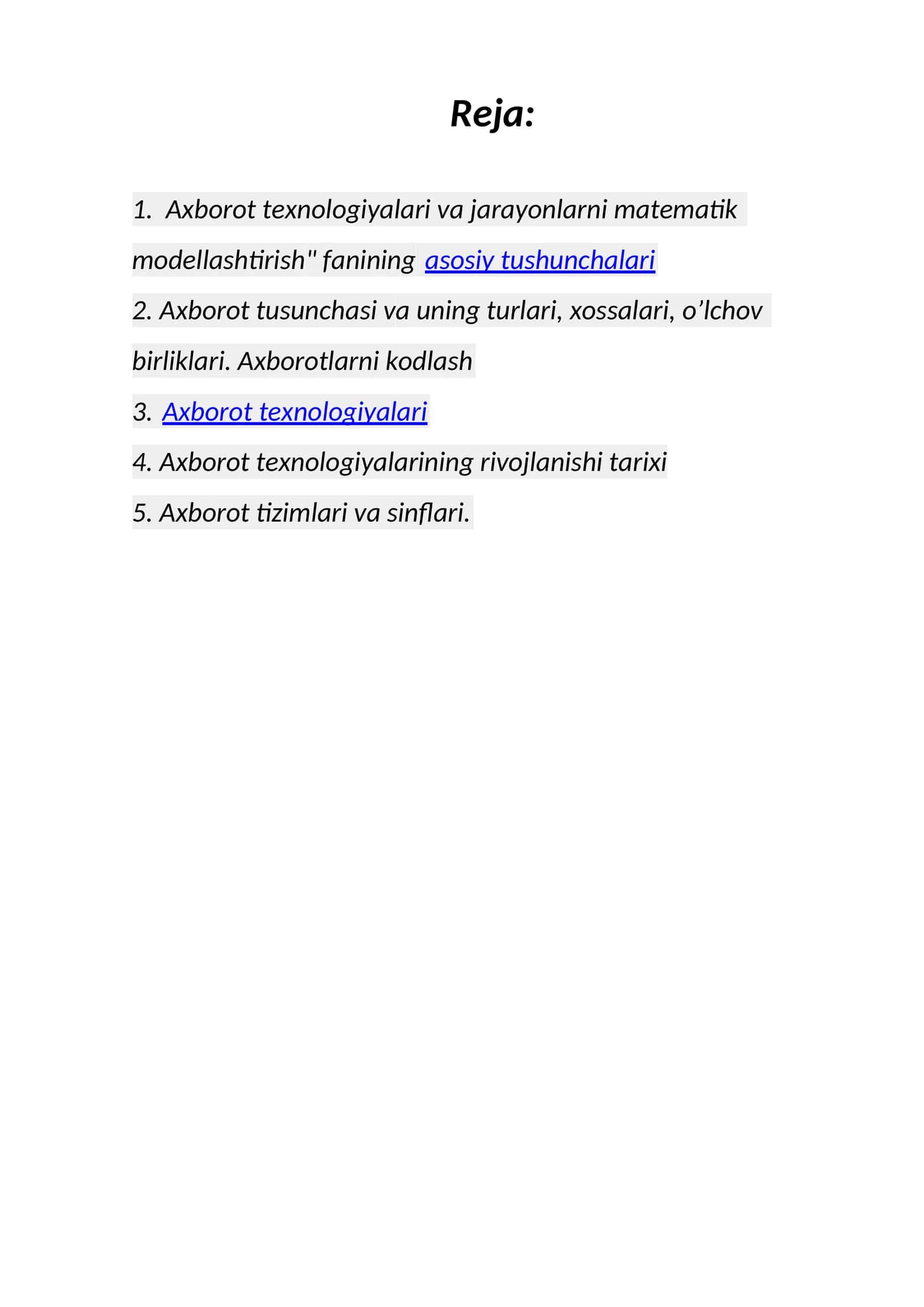 Axborot texnologiyalari va jarayonlarni matematik modellashtirish
