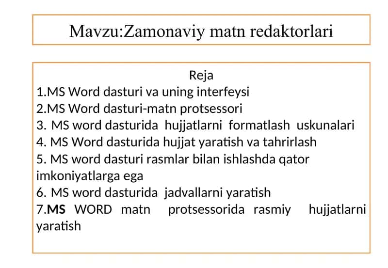 MS Word dasturi va uning interfeysi