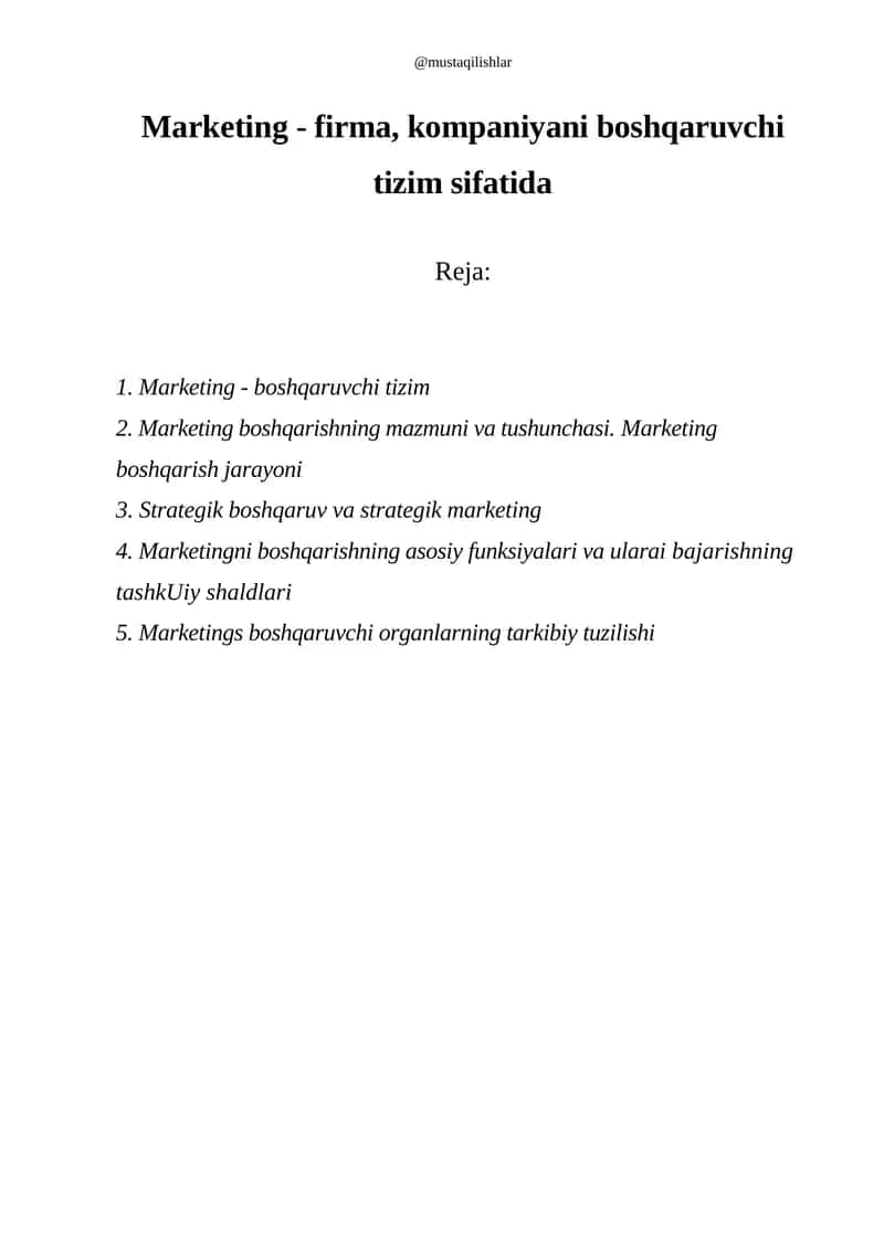 Marketing - boshqaruvchi tizim