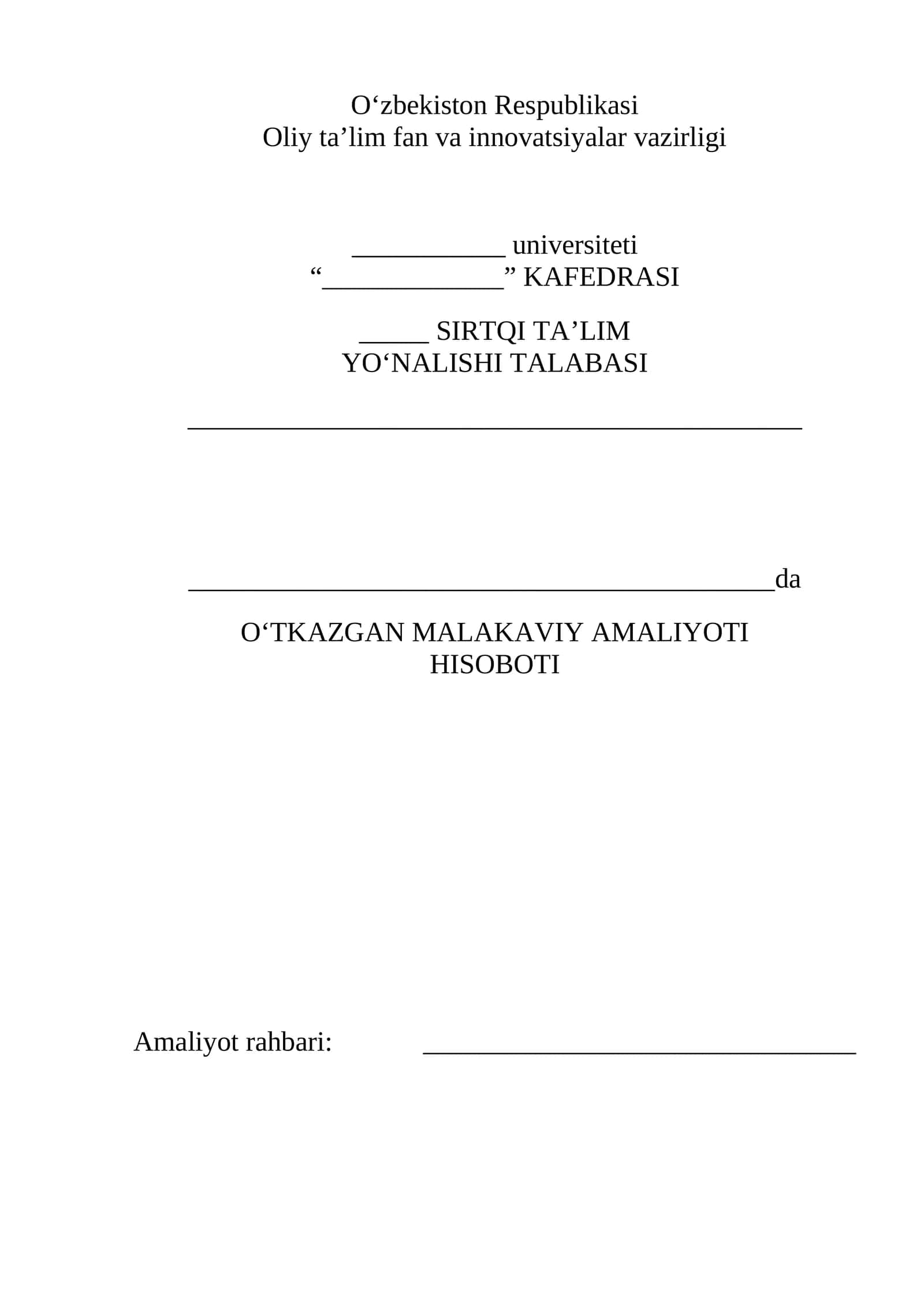 Malakaviy amaliyot hisoboti psixologiya yonalishi