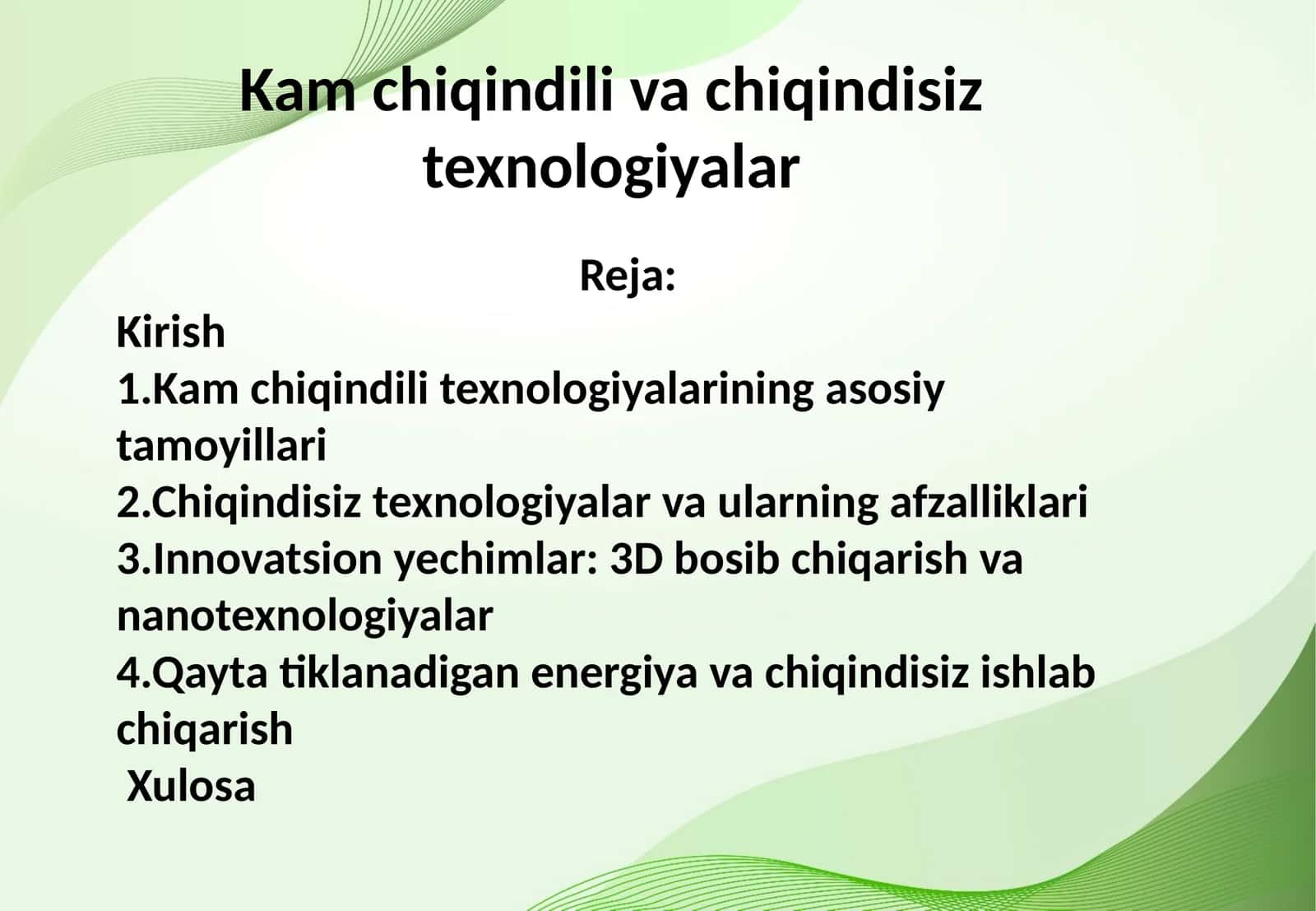 Kam chiqindili va chiqindisiz texnologiyalar