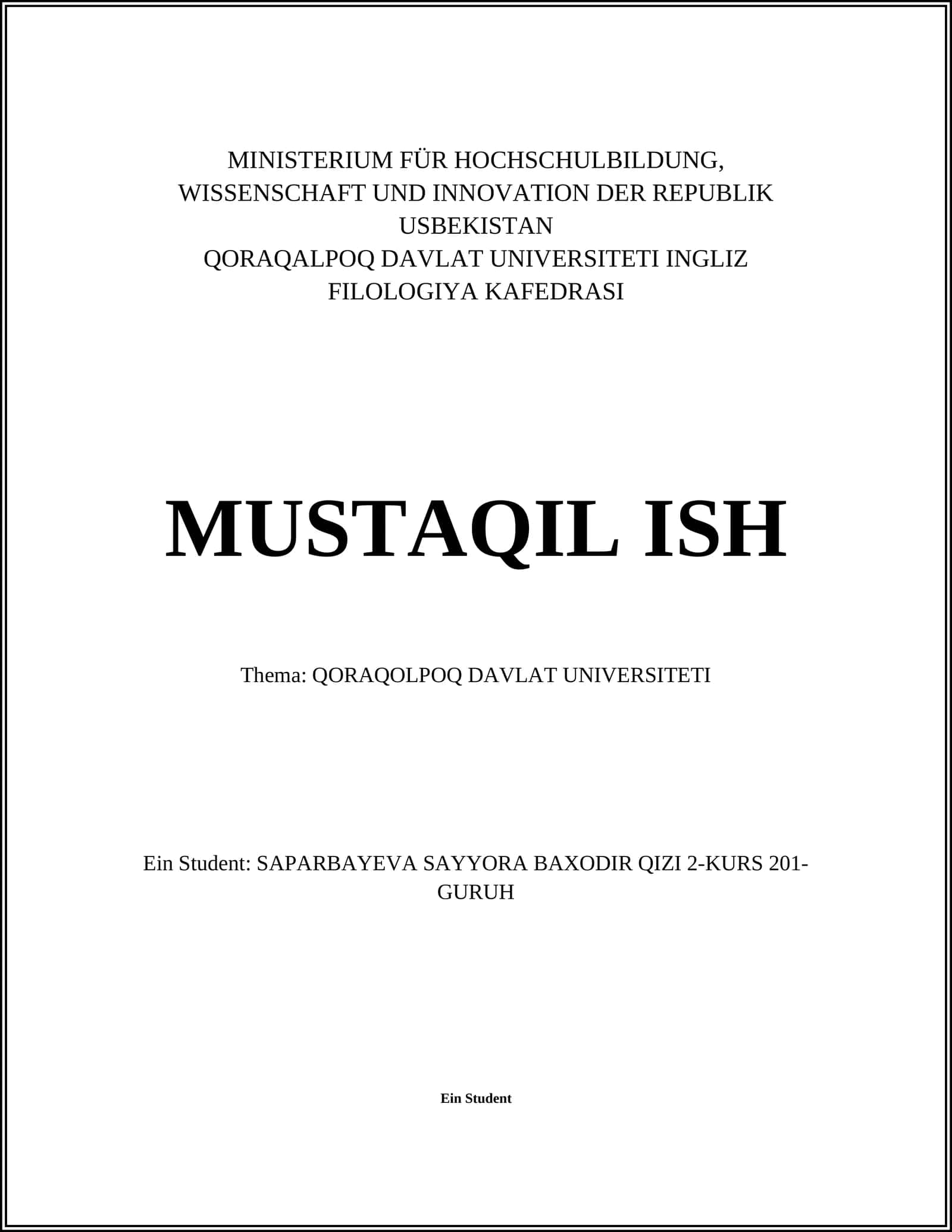 QORAQALPOQ DAVLAT UNIVERSITETI INGLIZ FILOLOGIYA KAFEDRASI