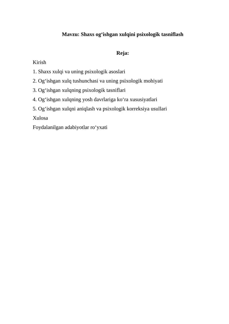 Shaxs ogʻishgan xulqini psixologik tasniflash
