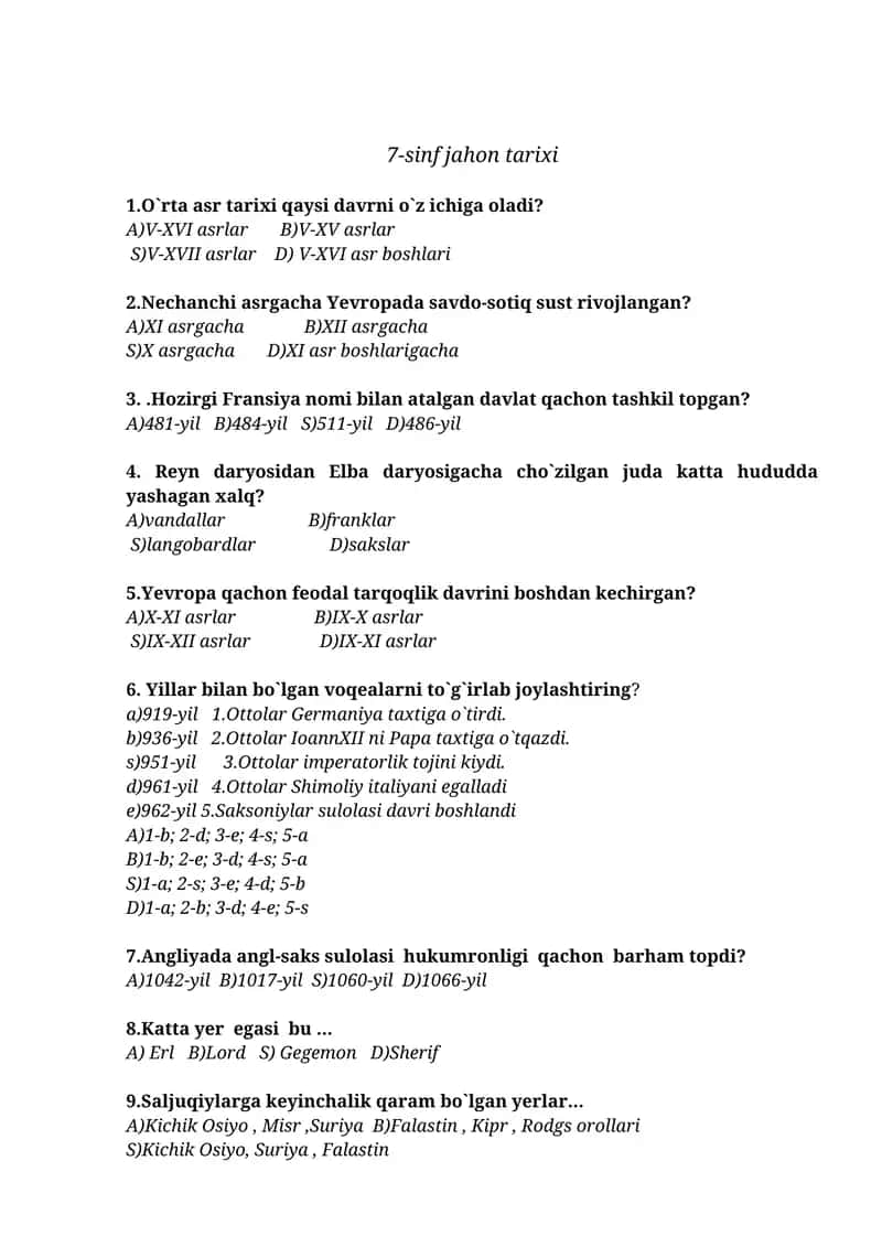 7-sinf jahon tarixi