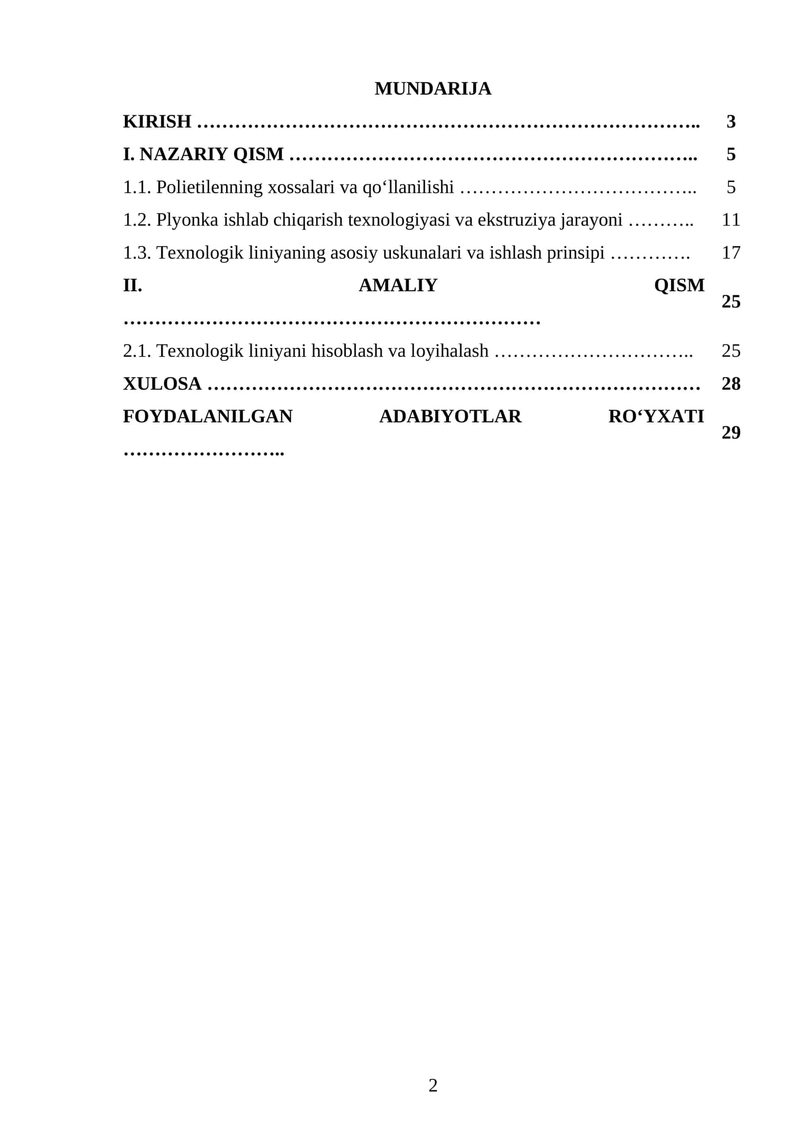 Markasi F-0120 boʻlgan PE dan plyonka ishlab chiqaradigan texnologik liniyasini loyihalash. Q=310 kg/soat