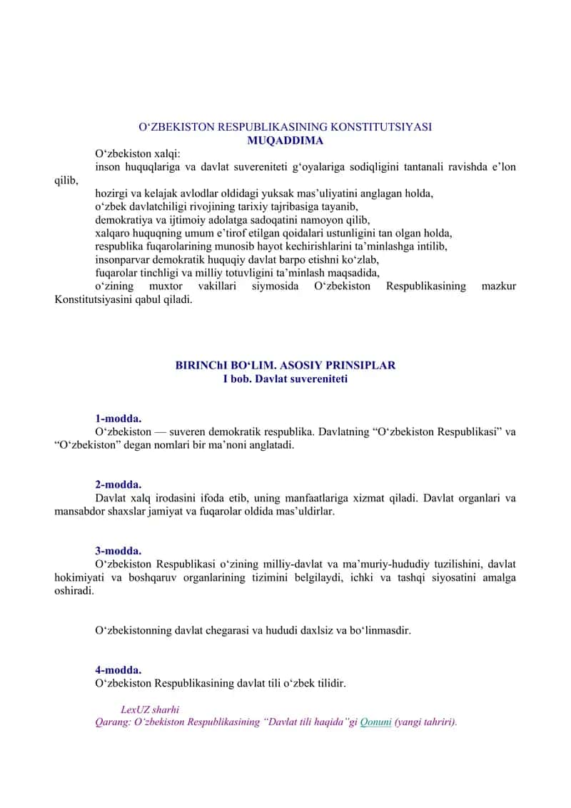 O'zbekiston Respublikasi Konstitutsiyasi