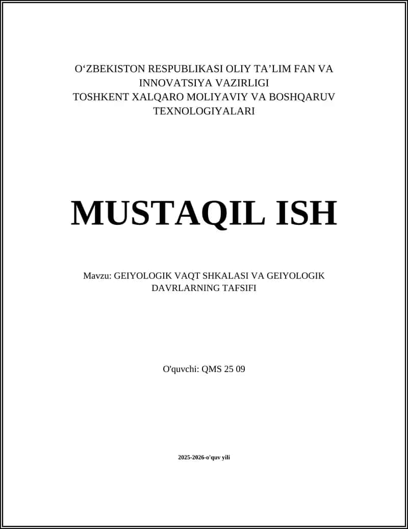 GEIYOLOGIK VAQT SHKALASI VA GEIYOLOGIK DAVRLARNING TAFSIFI