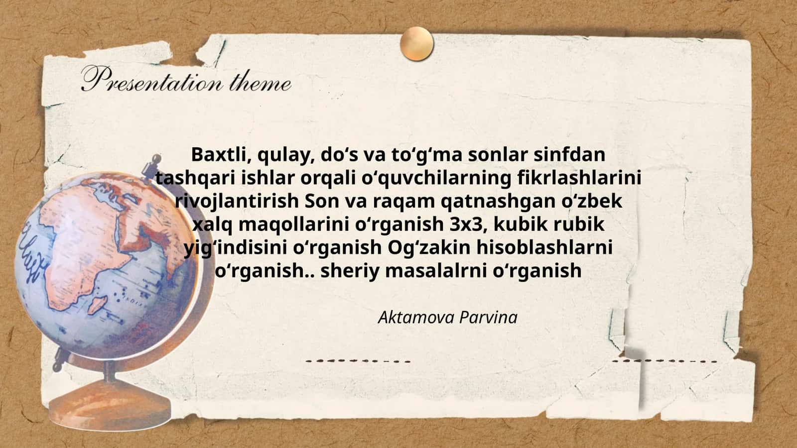 Baxtli, qulay, doʻs va toʻgʻma sonlar sinfdan tashqari ishlar orqali oʻquvchilarning fikrlashlarini rivojlantirish