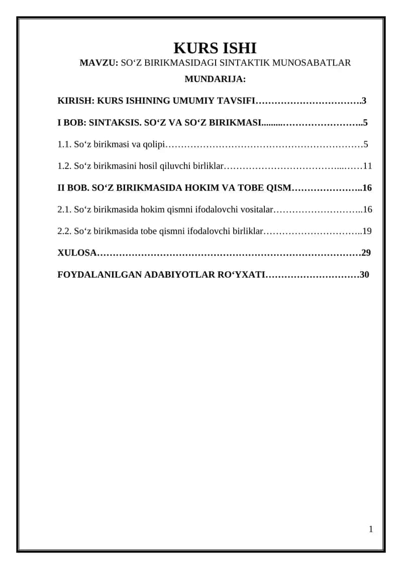 SOʻZ BIRIKMASIDAGI SINTAKTIK MUNOSABATLAR