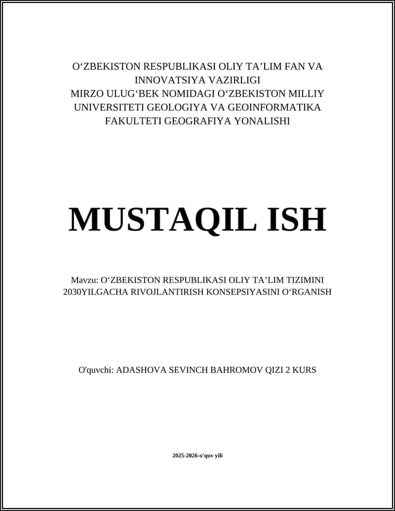 OʻZBEKISTON RESPUBLIKASI OLIY TA’LIM FAN VA INNOVATSIYA VAZIRLIGI