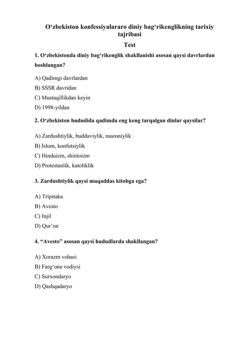 O‘zbekiston konfessiyalararo diniy bag‘rikenglikning tarixiy tajribasi