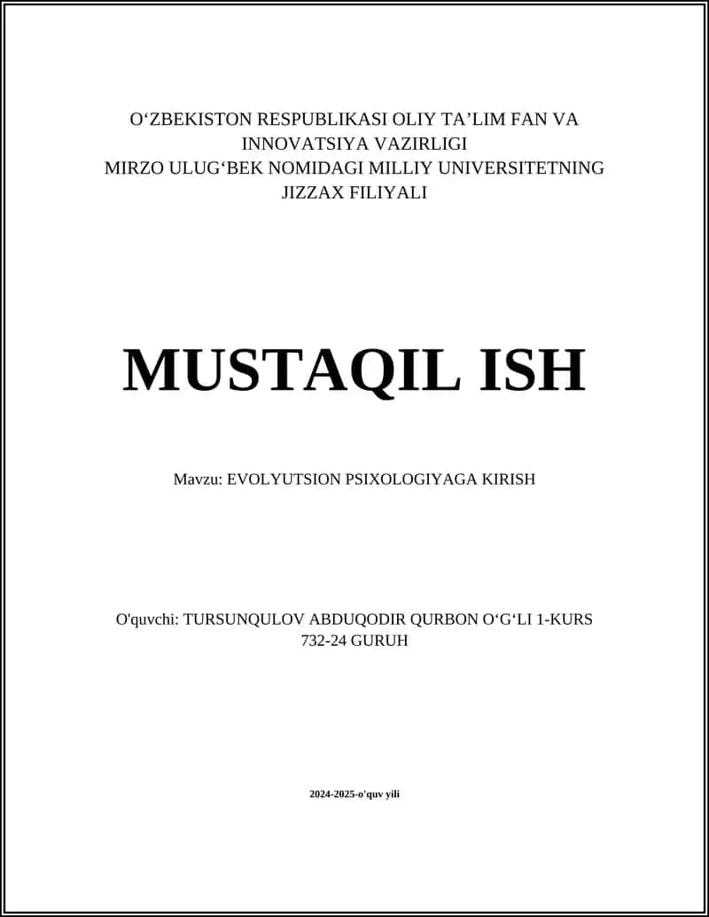 EVOLYUTSION PSIXOLOGIYAGA KIRISH