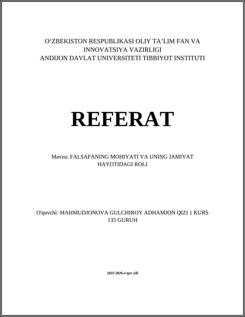 FALSAFANING MOHIYATI VA UNING JAMIYAT HAYOTIDAGI ROLI
