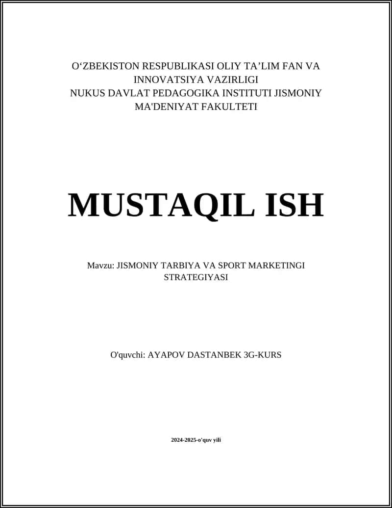 Jismoniy tarbiya va sport marketingi strategiyasi