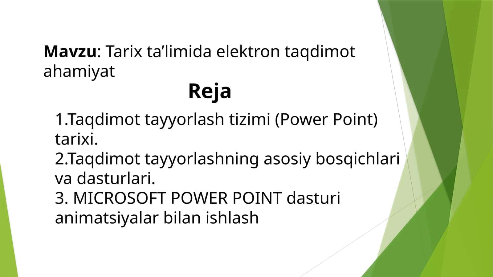 Tarix ta’limida elektron taqdimot ahamiyat