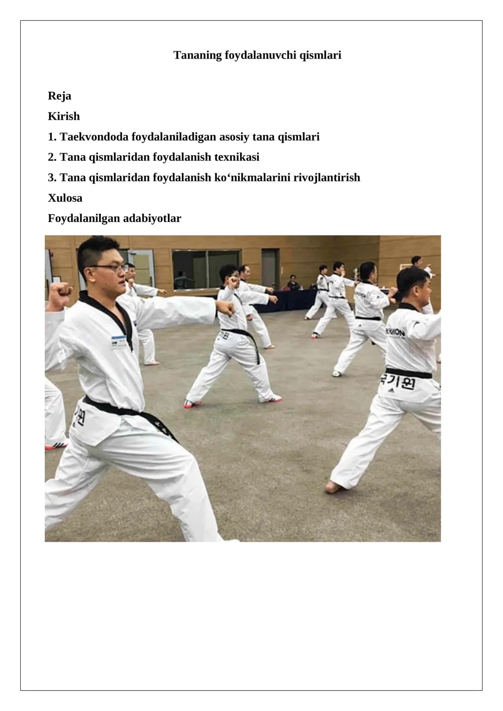 Tananing foydalanuvchi qismlari taekvondo.