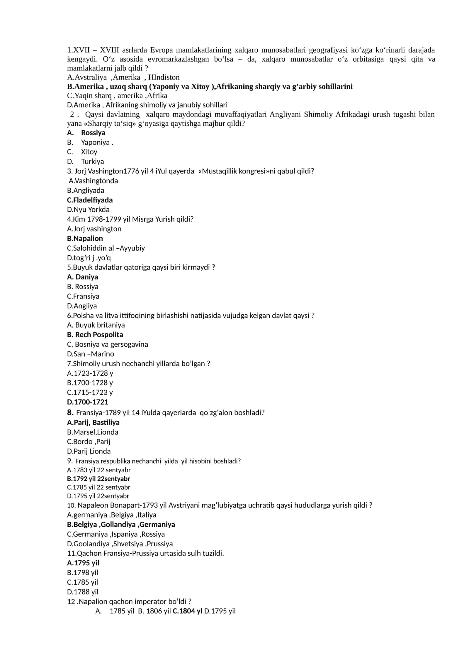 XVII – XVIII asrlarda Evropa mamlakatlarining xalqaro munosabatlari geografiyasi