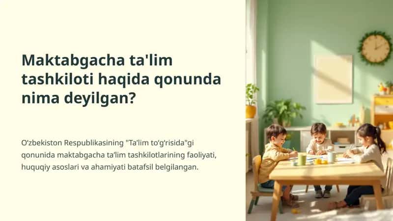 Maktabgacha ta'lim tashkiloti haqida qonunda nima deyilgan
