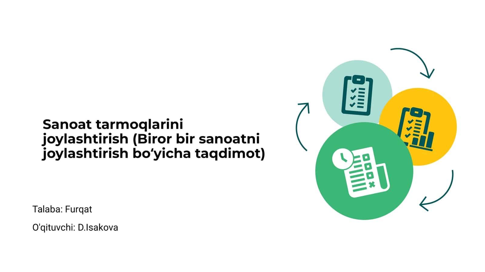 Sanoat tarmoqlarini joylashtirish (Biror bir sanoatni joylashtirish boʻyicha taqdimot)