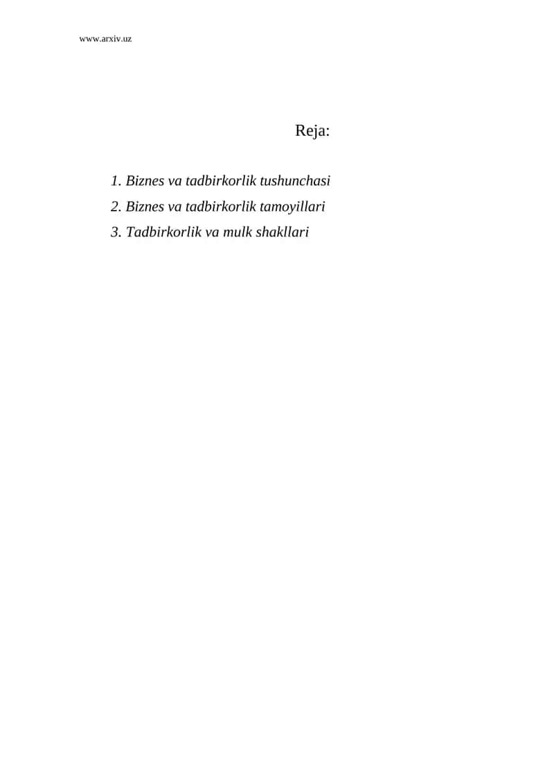 Tadbirkorlik va biznes