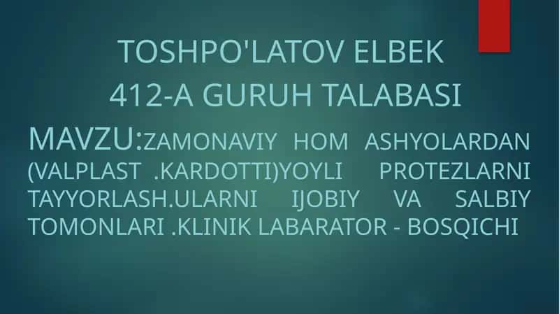 KARDOTTIYOYLI PROTEZLARNI TAYYORLASH
