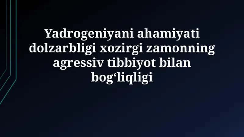 Vodorod terapiyasi va zamonaviy tibbiyot