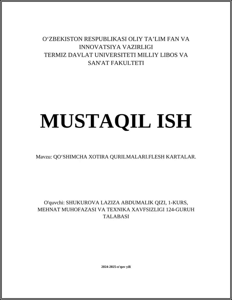 QOʻSHIMCHA XOTIRA QURILMALARI.FLESH KARTALAR