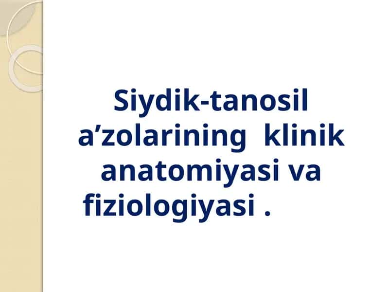 Siydik-tanosilazolarining klinika anatomiyasi va fiziologiyasi