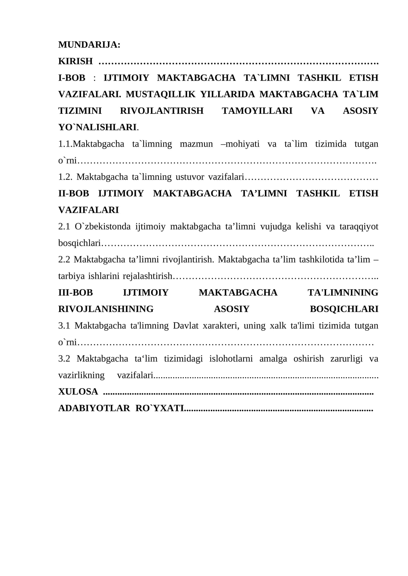 IJTIMOIY MAKTABGACHA TA`LIMNI TASHKIL ETISH VAZIFALARI